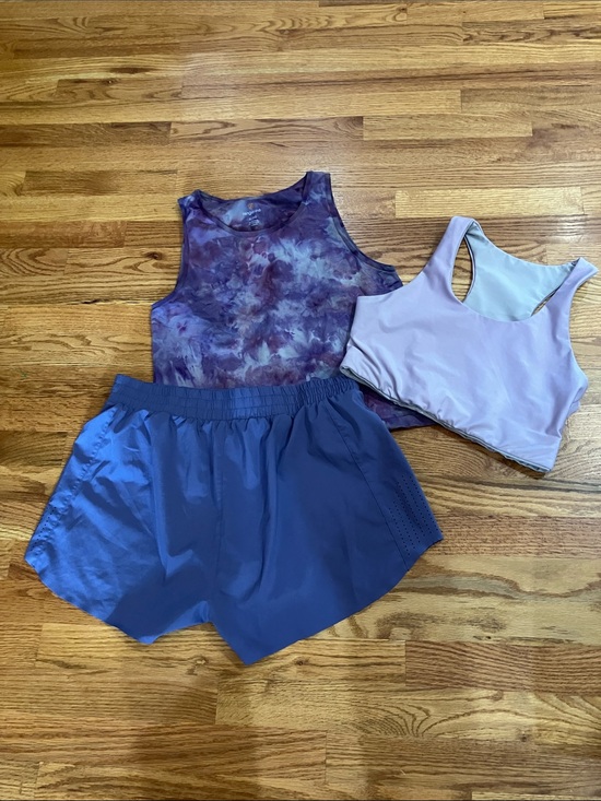 JoyLab Pants - JoyLab Purple Athletic Shorts Lavendar Bra Top L and Tangerine Seamless Tank XL